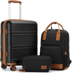 Kono Luggage Set 3 Piece Carry On Hardside Luggage with TSA Lock Spinner Wheels Carry On Suitcase Apricot Black