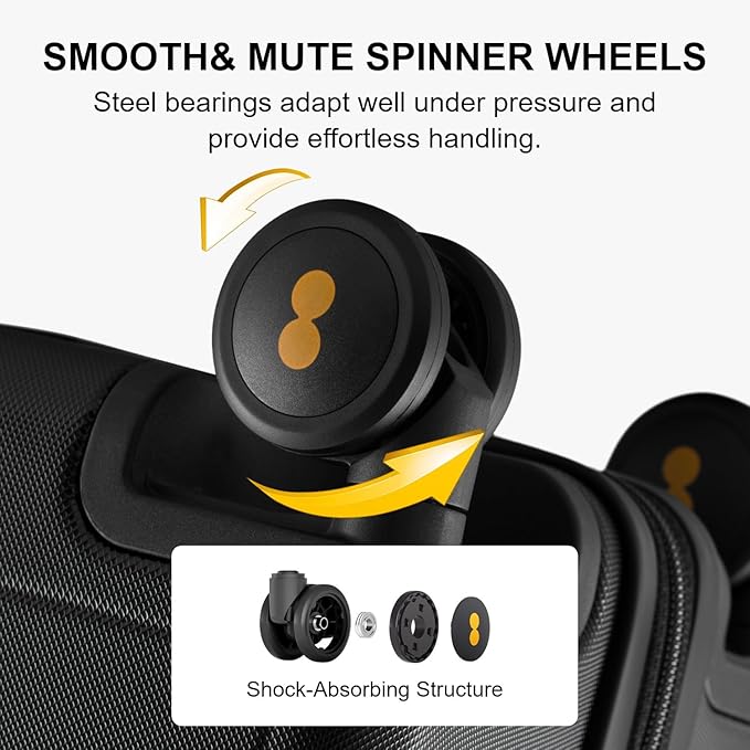 LEVEL8 Trunk Luggages, Large Suitcase 28 Inch Luggage with Spinner Wheels, Luminous Textured Checked Lightweight Hard Shell with Tsa Lock, Black