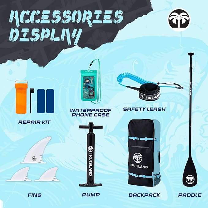 TRUISLAND Inflatable Paddle Board, Stand Up Paddle Board with Backpack, Non-Slip Thickened Deckpad, Waterproof Phone Case, Leash, Paddle, Hand Pump