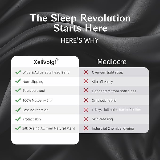 Silk Sleep Mask for Women and Men, Side Sleeper, 22 Momme Pure Mulberry Silk Total Blackout 100% Mulberry Eye Mask with Adjustable Headband Full Size, Eye Masks for Sleeping and Travel