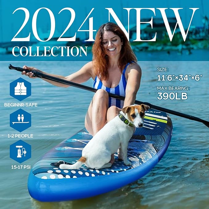 Paddle Boards for Adults, 10'6"/11"/11'6" Inflatable Paddle Board, Super Non Slip Eva, Stand Up Paddle Board with Removable Fins, Adjustable Paddle, Pump, Shoulder Strap, Leash, Standing Boat