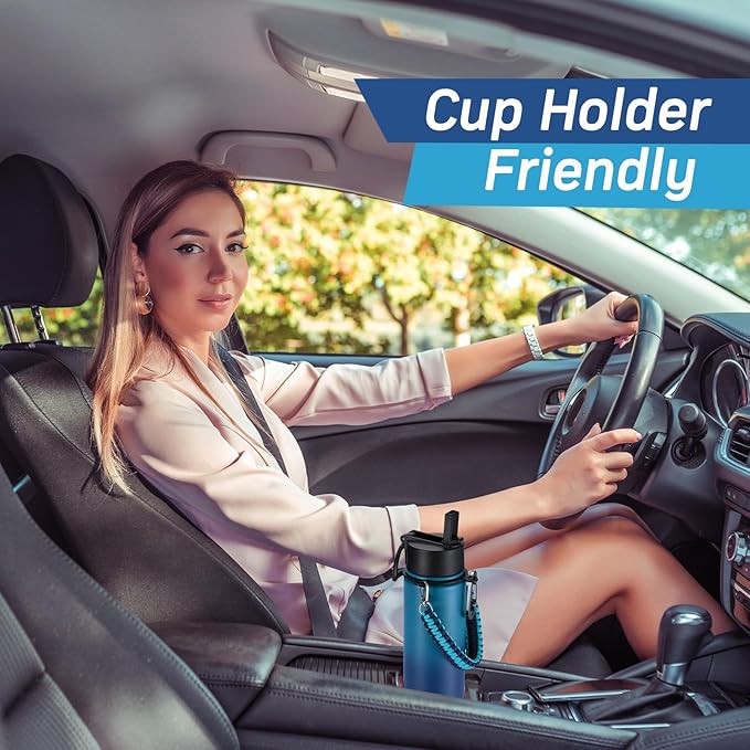 KXIAOCHEN Insulated Water Bottle, Stainless Steel Water Bottle, 2 Lids (Straw and Handle Lid),Wide Mouth Metal Water Bottles Keep Hot and Cold, Double Walled, Thermo Mug, Metal Canteen