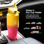 SENDESTAR 32oz Water Bottle Wide Mouth Stainless Steel Vacuum Insulated Double Wall with 2 Straw Lids Fit in Any Car Cup Holder TXIN-32-YP-1