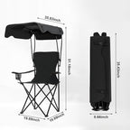 Folding Camping Chair with Canopy, Portable Outdoor Beach Chair for Fishing, BBQ, Picnic, Backyard, Lightweight Sun Shade Chair with Cup Holder, Black