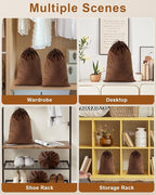FantasyLife Shoe Bags for Travel, Washable Dust Bags for Storage & Packing, Flannel Shoe Pouch with Drawstring Closure for Purses, Handbags, Shoes & Toys (2, Mocha Mousse, 17.3"x12.6")