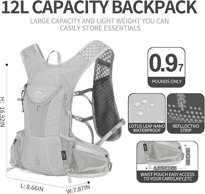 Hydration Pack Backpack, Lightweight Water Backpack with 2L Leakproof Hydration Bladder Daypack for Men Women,Running Hydration Vest for Outdoor Trail