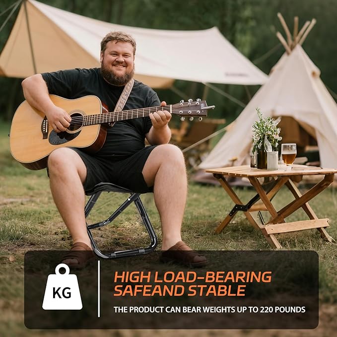 Portable Pocket Camping Chair,Ultralight Foldable Camp Stool with Compact Carry Bag, Heavy-Duty 220LBS Capacity for Outdoor Hiking, Fishing, Travel (Khaki)