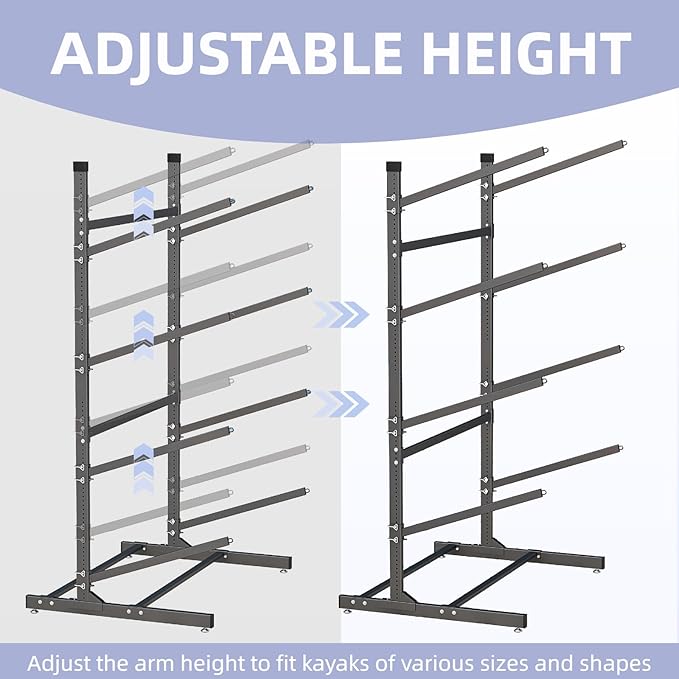 Kayak Storage Rack, Heavy-Duty Metal Kayak Storage Rack Adjustable Freestanding Kayak Stand, Canoe and Paddleboard Kayak Rack for Indoor & Outdoor Use