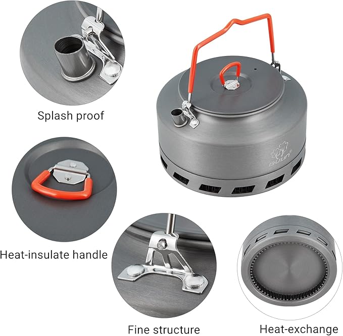 Bulin Camping Kettle 1.6L Heat Exchange Camp Tea Coffee Pot Lightweight Outdoor Hiking Gear Portable Teapot