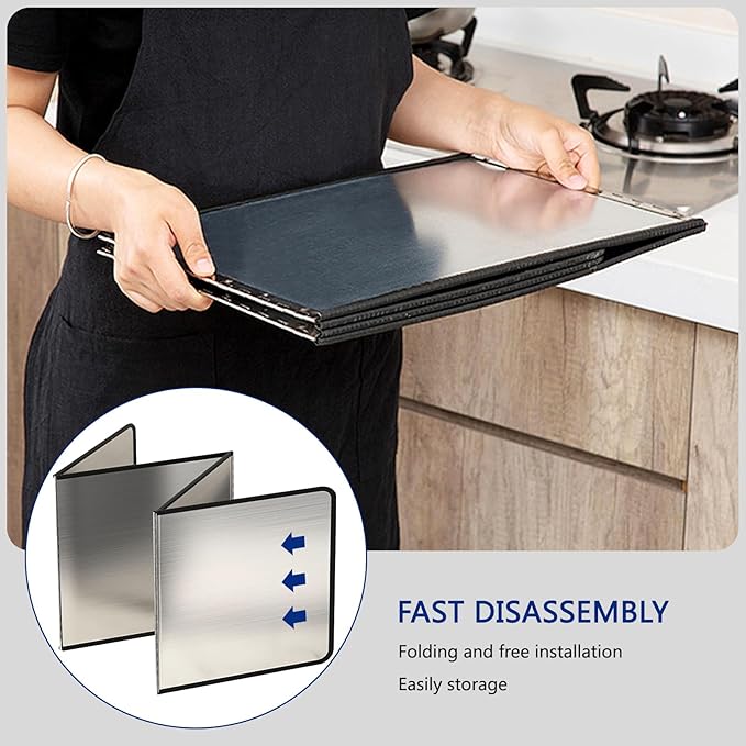 2 Pieces 2 Sided Grease Splatter Guard Foldable Splatter Guard for Stove Stainless Steel Oil Splatter Screens Backsplash for Wall Gas Range Frying Pan Camping(Size:15.7×15.7inches)