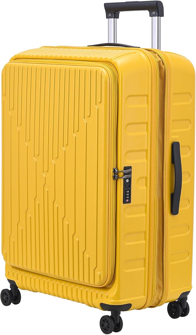 29 Inch Luggage with Expansion & Side Opening Design, 50 * 31(35)*76cm, 117L~133L Ligthweight ABS+PC Hardshell Checked Suitcase, Yellow