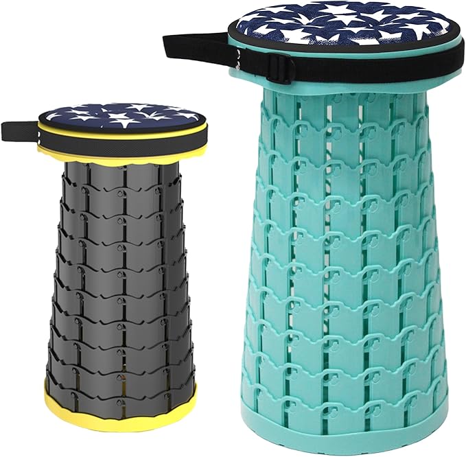 ALEVMOOM Upgraded Collapsible Stool with Thickened Cushion 18.31",600Lbs Max Weight Wider & Taller Pop Up Stool, Heavy Duty Portable Retractable Folding Chair or Travel Foot Rest for Camping Outdoors