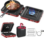CAMPLUX FoldGo 2 Burner Portable Camping Stove 17,200 BTU, Foldable Propane Stove for Outdoor Cooking with Carry Bag, Portable Gas Stove with 2 Adjustable Burners, Red