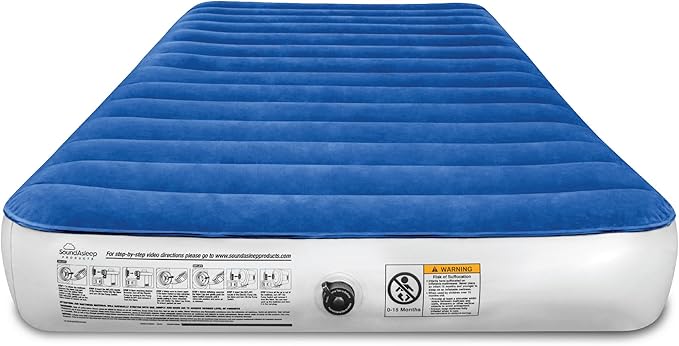 SoundAsleep Products Camping Series Air Mattress Includes Eco-Friendly PVC - Included Rechargeable Air Pump - Twin Size