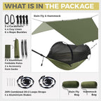 ADVOKAIR Camping Hammock with Mosquito Net and Rain Fly, Up to 500lbs, Ultralight and Portable Nylon Travel Hanging Hammock with Tree Straps, Perfect for Outside, Backpacking, Hiking and Backyard