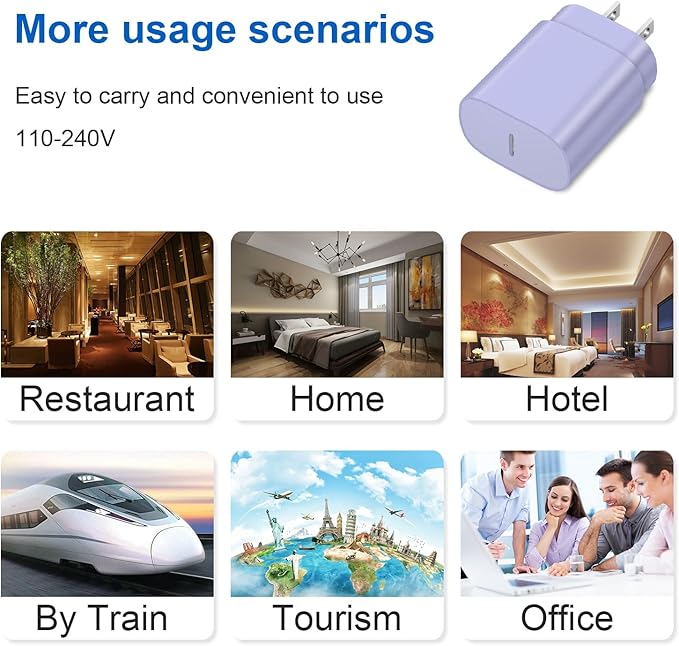 Type C Charger Fast Charging for iPhone 17 16 15,10FT USB C Samsung Chargers Block 25W Super Fast Chargers for Samsung Galaxy S25/S24 S23/iPhone Air/17/17 Pro Max/iPhone 16/16 Pro Max/15 Pro(Purple)