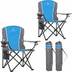 LET'S CAMP Oversized Outdoor Folding Camping Chair, 2 Pack Heavy Duty Arm Chairs with Cup Holder and Storage Bag, 350 LBS Weight Capacity, Blue