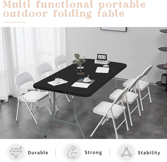 Set of 2 Folding Table 6 FT Lightweight Camping Table Portable Plastic Rectangular Outdoor Dining Table Steel Legs Fold-in-Half with Carrying Handle for Indoor,Picnic,Party,Wedding,Events(Black)