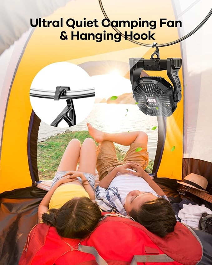 30000mAh Rechargeable Camping Fan with LED Lantern,Portable Battery Powered Outdoor Fan for Bedroom,Camping,Travel,Hiking,Beach,Office,Trave Accessories(Black)