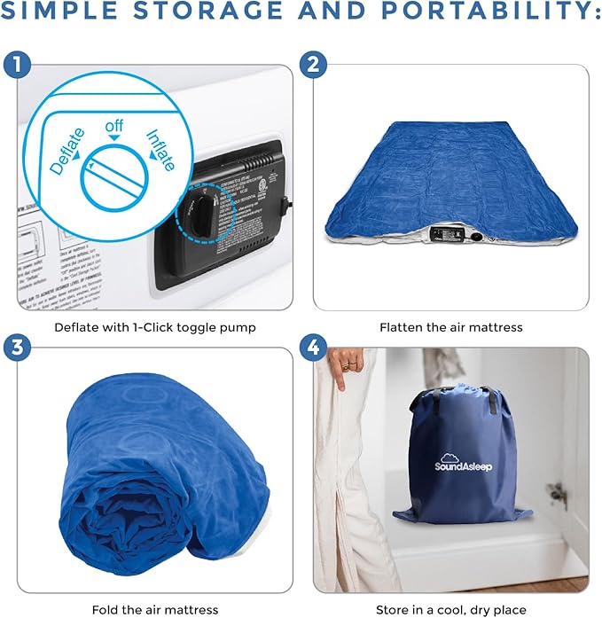 SoundAsleep Products Dream Series Luxury Air Mattress, ComfortCoil Technology, Built-in High Capacity Pump for Home, Camping- Double Height, Adjustable, Inflatable Blow Up, Portable (Twin Size)