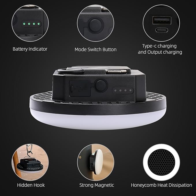 Camping Lantern 10500mAh Rechargeable Battery, 32W Ultra Bright LED Hanging Light with 3 Modes, Waterproof Portable Tent Lighting for Outdoor Emergency & Hiking