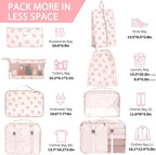 KPX 8 Set Packing Cubes for Travel, Luggage Packing Organizers Accessories Large Toiletries Bag for Clothes Shoes Cosmetics (8Set-Pink Bow)