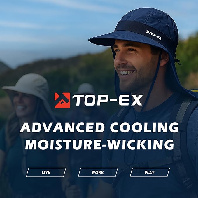 TOP-EX Cooling Sun Hat with Neck Flap – UPF 50+ Wide Brim Breathable Hat for Hiking, Fishing & Big Heads