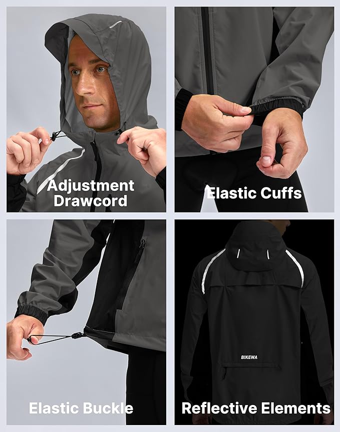 Men's Cycling Rain Jackets Waterproof Running Bike Windbreaker Lightweight Packable Hooded Jacket