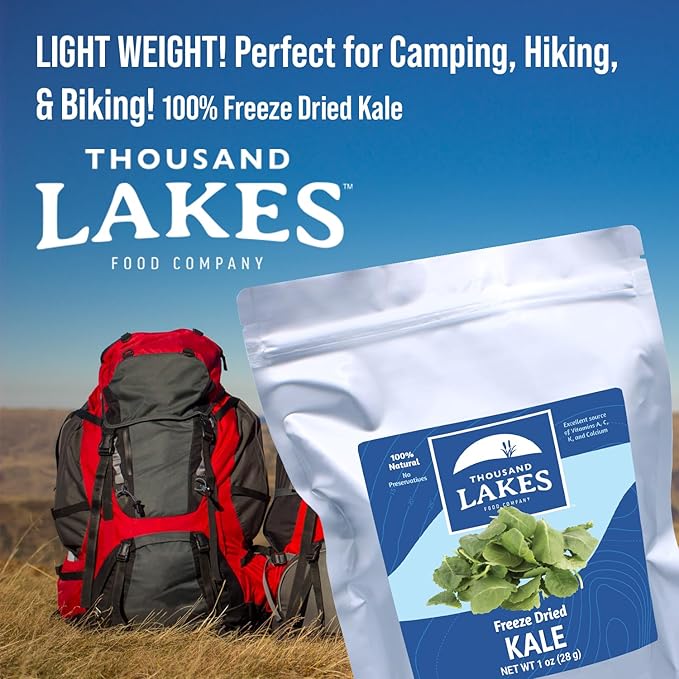 Thousand Lakes Freeze Dried Vegetables - Diced Kale 2-pack 1 ounce (2 ounces total) | 100% Kale Flakes | No Salt Added
