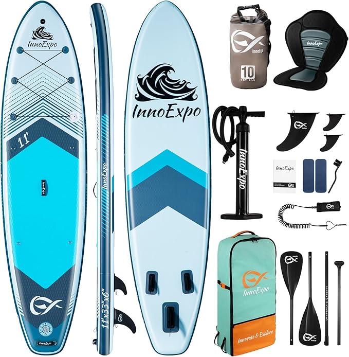 InnoExpo Inflatable Stand Up Paddle Boards with Premium Accessories, Wide Stable SUP Paddle Board Design, Non-Slip Comfort Deck for Youth & Adults