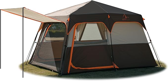 KTT Large Tent 6-12 Person,Family Cabin Tents,Straight Wall,3 Doors and 3 Windows with Mesh,Waterproof,Big Tent for Outdoor,Picnic,Camping,Family,Friends Gathering.