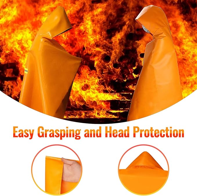 MDH Upgrade Fireproof Emergency Escape Cape - Fireproof Cloak Fiberglass & Silicone Coated Cloth - Flame Retardant Blanket for Household, Office Home- CE-Certified Fire Safety Gear (Kid: 63*59inches)