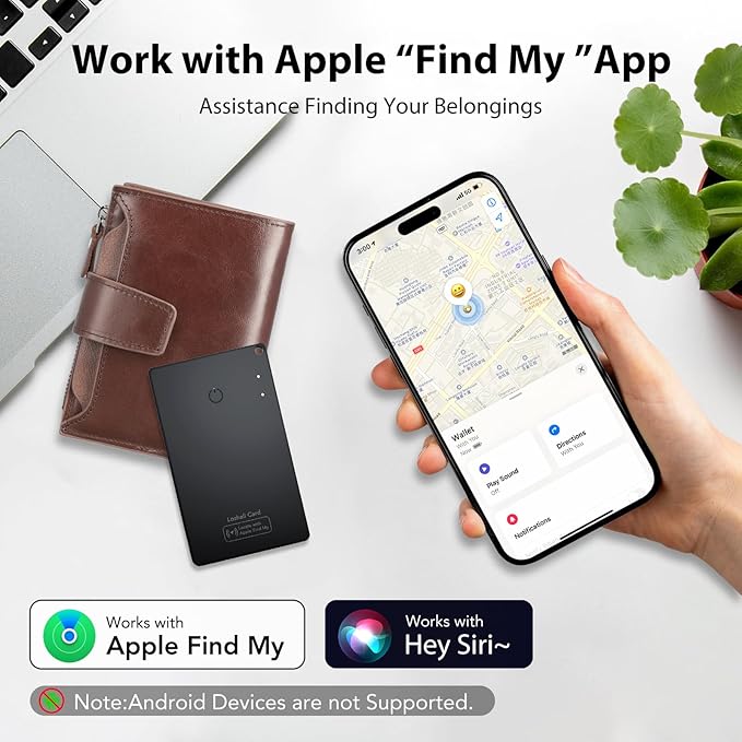 2 Pack Wallet Tracker Card [Apple MFi Certified] Air Tracker Tag (iOS only), IP68 0.06in Rechargeable Smart Card Work with Apple Find My, Keys Finder and Item Locator for Passport, Bags, Laptop, Black