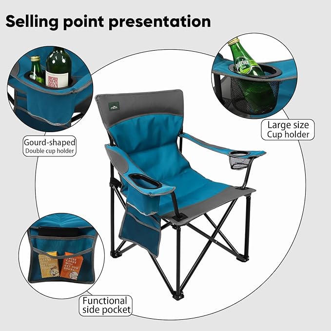 Northroad Foldable Camping Chair Heavy-Duty Outdoor Folding Chair Support Up to 300lbs for Hiking, Picnics, Patio, Beach, Fishing (Blue)