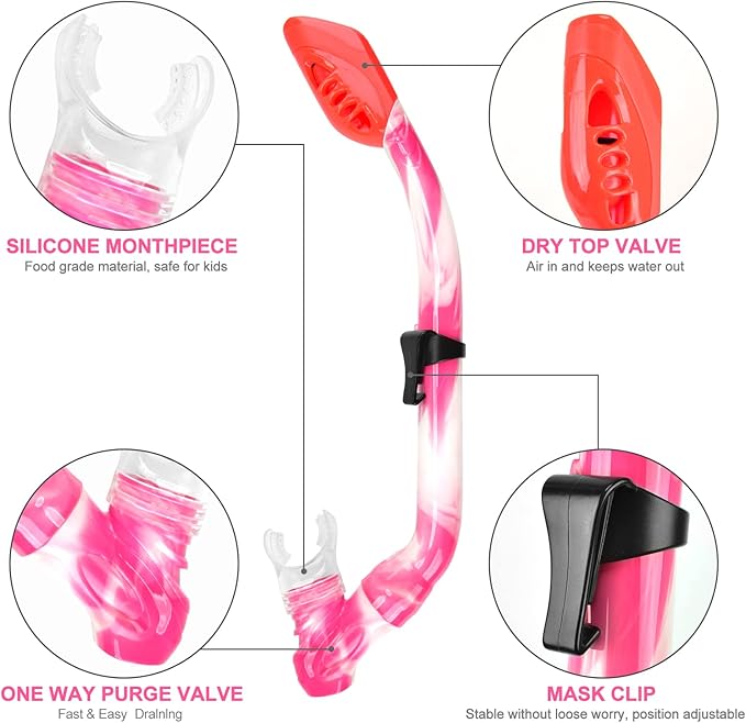 Kids Snorkel Set Dry Top Snorkeling Gear for Kids Youth Boys Girls Junior Age 5-15,Tempered Glass Swimming Diving Mask and Snorkel Set 180 Degree Panoramic View