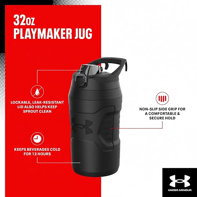 Under Armour 32 oz Insulated Water Bottles - Sports Water Jug with Handle, Fence Hook, Leak Resistant for Baseball, Football & More, 32 oz Water Bottles, Sports Water Bottle Insulated