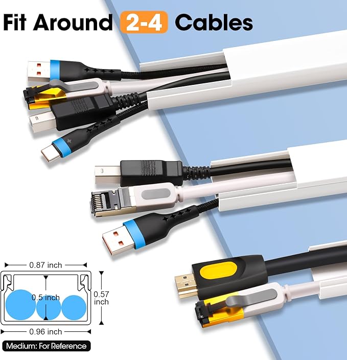 1260in Cord Hider Kit, Cord Covers for Wires on Wall, Paintable Cable Raceway, Cord Hider for Wall Mount tv, tv Cable Hider Wall kit, Wire Covers for Cords, 80X L15.75 X W0.96in X H0.57in, White