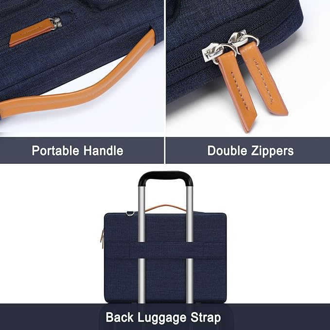 MOSISO 360 Protective Laptop Shoulder Bag,13-13.3 inch Computer Bag Compatible with MacBook Pro 14, HP, Dell, Lenovo, Asus Notebook,Side Open Messenger Bag with 4 Zipper Pockets&Handle, Navy Blue