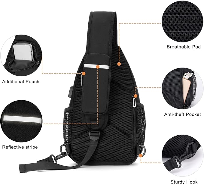 MOSISO Sling Backpack Bag, Crossbody Shoulder Bag Travel Hiking Daypack Chest Bag with Front Square Pocket&USB Charging Port