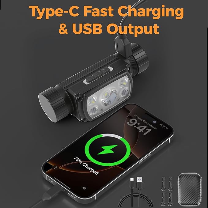 Headlamp Rechargeable, 2000 Lumen Super Bright LED Head Lamps with Red Light, 6 Modes Motion Sensor Magnetic Headband Flashlight, 4000 mAh Battery Powered Adjustable Head Lights for Adults Outdoor