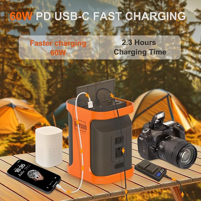 Portable Power Station 99Wh Power Bank AC Max 150W, 12V DC, USB-A, Type-C PD, LED lighjt, Cables for Fishing Power reels Match for Daiwa Shimano for Phone Laptop Home Backup Camping