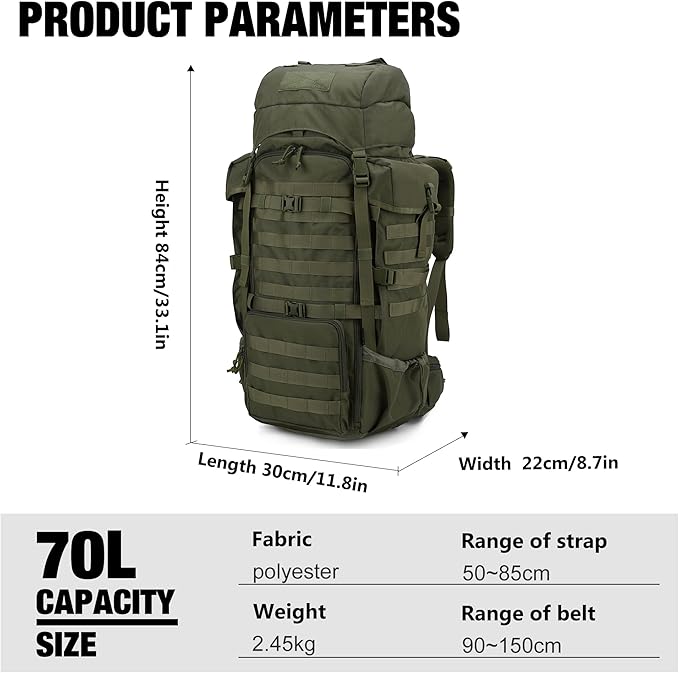 Mardingtop 70L Internal Frame Backpack for Hunting,Camping,Hiking Backpacking Backpack with Rain Cover