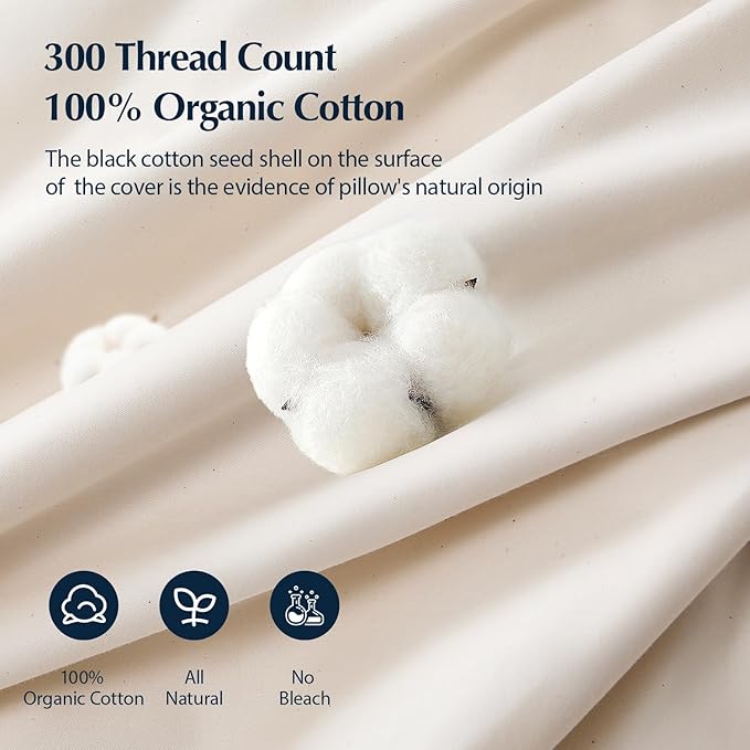 Pacific Coast Goose Feather and Down Pillows, Queen Size Set of 2, Gusseted Pillows, Bed Pillows for Sleeping, Good for Side and Back Sleepers, 100% Organic Cotton Cover