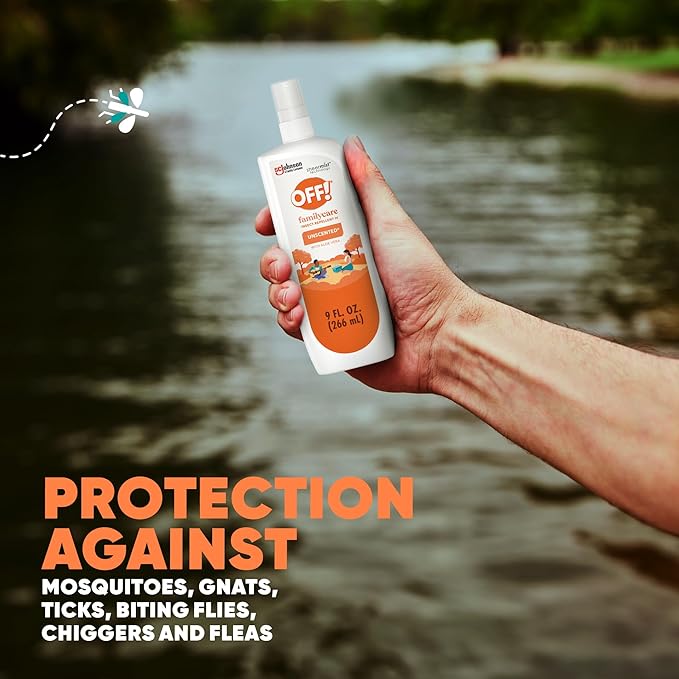 OFF! Family Care Insect & Mosquito Repellent Spritz, Bug Spray Containing 7% DEET, Unscented Repellent with Aloe Vera Protects Against Mosquitoes, 9 Oz
