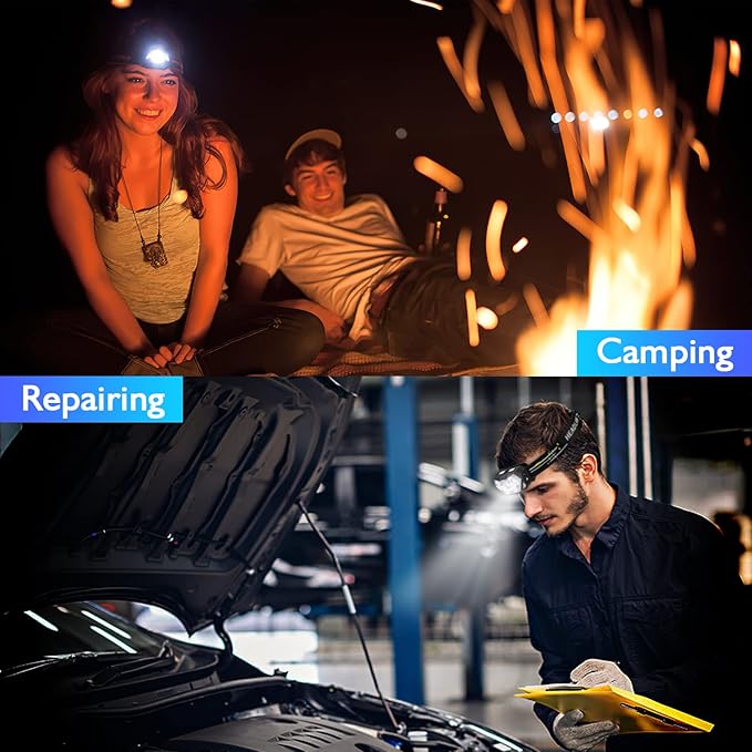 Lsnisni 9 LED Headlamp Rechargeable, 2000 Lumen Super Bright 10 Modes Motion Sensor Head Lamp with White Red Light, Ultralight and Waterproof Headlight Flashlight with USB C Cable for Camping Hiking