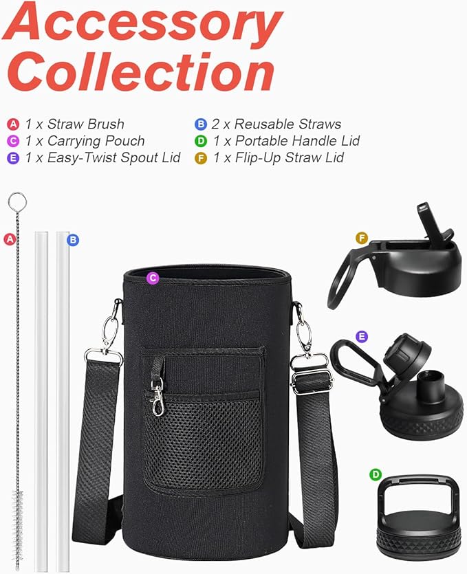 Coolflask 128 oz Gallon Water Bottle Insulated with Straw&3 Lids, Water Jug Large Stainless Steel Metal Vacuum Wide Mouth for Sports, Gym or Office, Non-BPA Keep Cold 48H Hot 24H, Dark Green