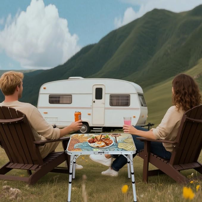 Small Folding Camping Table, 2ft Portable Picnic Table Aluminum 24" x 16" Folding Table, 3 Adjustable Heights Portable Lightweight Table Dining Table for RV, Picnic, Beach (Sunflower)