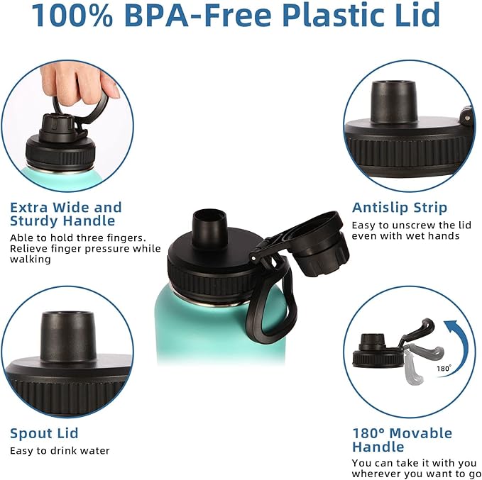 Volhoply Insulated Water Bottles Bulk 2 Pack, 40 oz Stainless Steel Sports Bottle with Paracord Handle & Spout Lid,Double Walled Vacuum Travel Water Cups with Wide Mouth Hiking(Green Pink,2 Set)