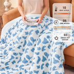 Cow Print Heated Electric Blanket Throw,50X60 Blue Heating Blanket with 10 Heats Levels & 8 Hours Auto Off,Cute Cow Decor Stuff Soft Fleece Sherpa Blankets Warmer Gifts for Women Washable,ETL