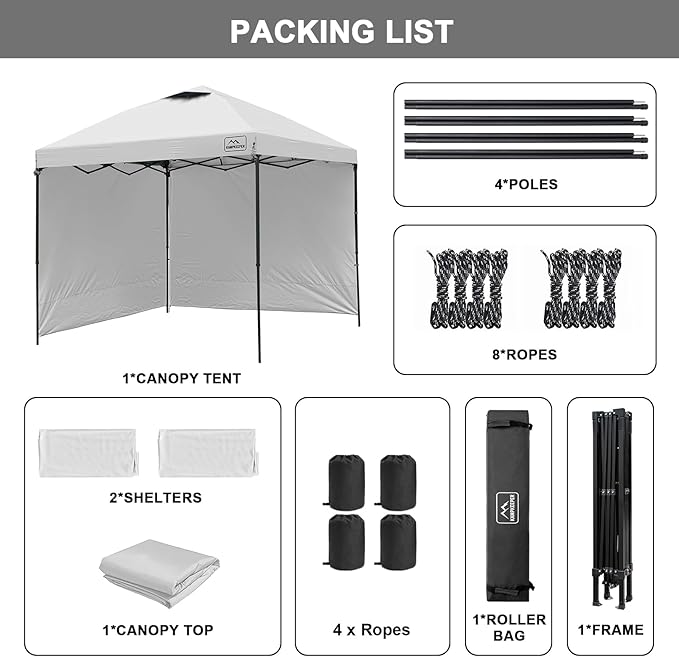 KAMPKEEPER 10x10 Easy Pop Up Canopy Tent with 2 Sidewalls, Instant Outdoor Shade Shelter with 2 PCS Removable 10FT Sun Walls, Quick Setup Waterproof and UV-Resistant for Patio, Camping, Backyard